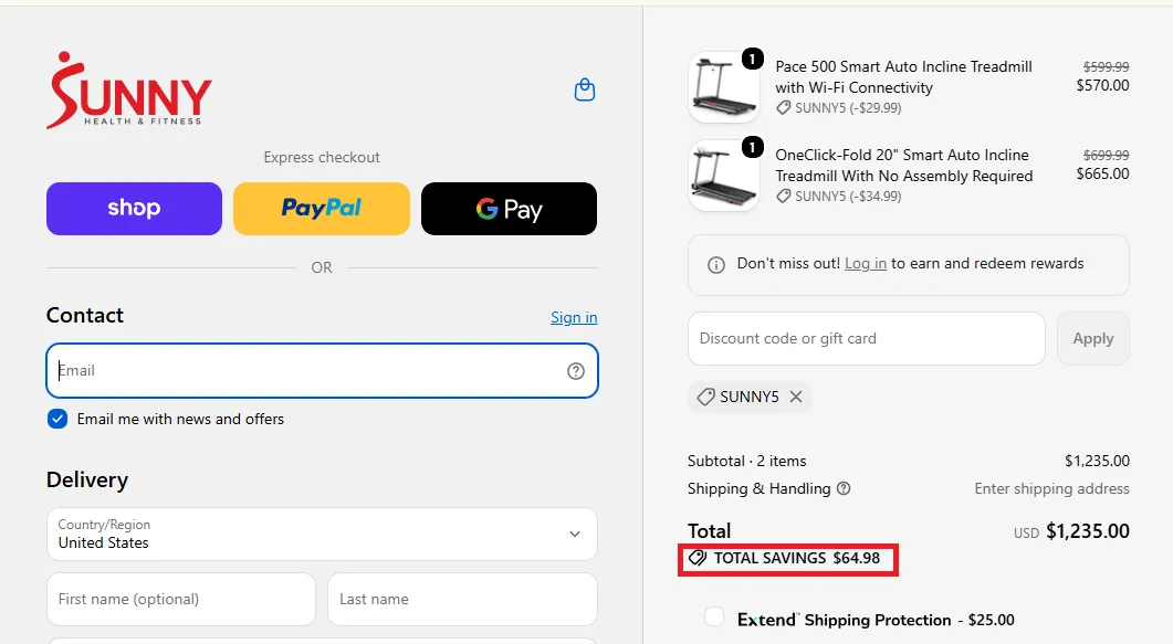 Sunnyhealthfitness 10% off coupon